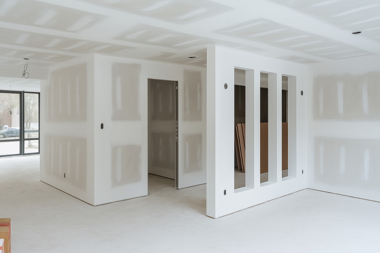 Quarto moderno com forro de drywall e iluminação LED embutida